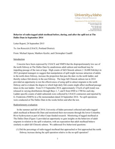 Behavior of radio-tagged adult steelhead before, during, and after the spill test at The Dalles Dam in September 2014