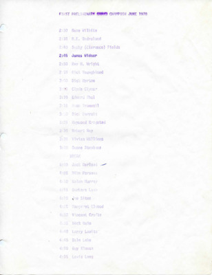 List of preliminaries, rounds and finals of the Oldtime Fiddlers' contest.