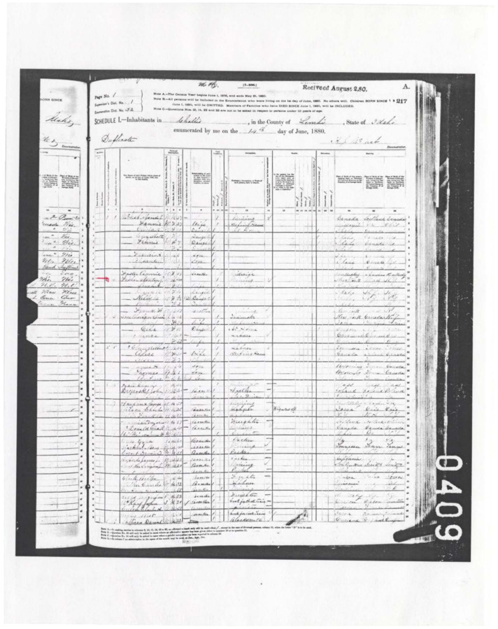 Printed copies of census records of the Fisher Family, including Stanton Fisher's immediate family and records of his children.
