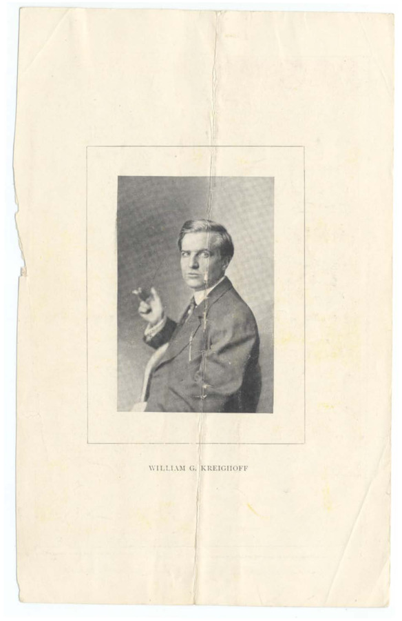 Clipping displaying images of explorer Jim Bridger and artist William G. Kreighoff. Published in Outing Magazine, January 1906, vol. 47 issue 4. Collected by Don C. Fisher