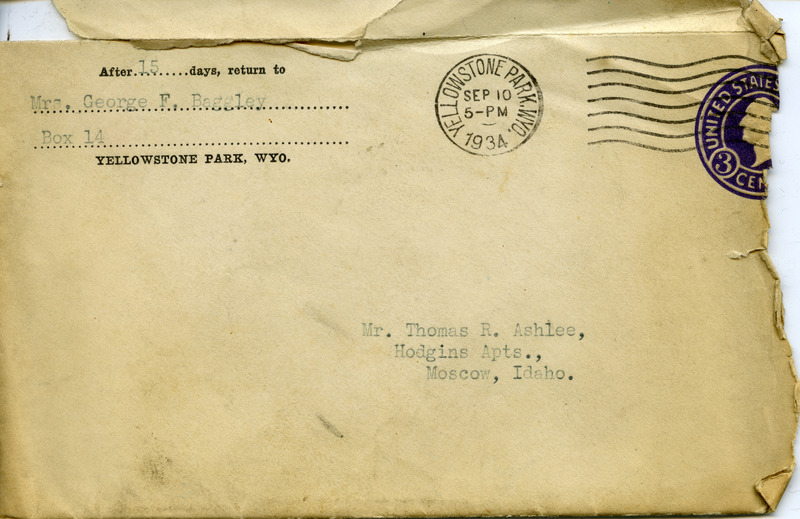 Envelope which contained the letter from Herma A. Baggley to Thomas R. Ashlee.