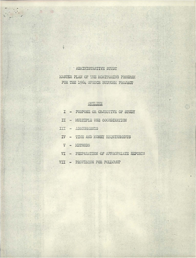 An outline of the responsibilities and duties of the Monitor Coordinator for the 1964 Spruce Budworm Project.
