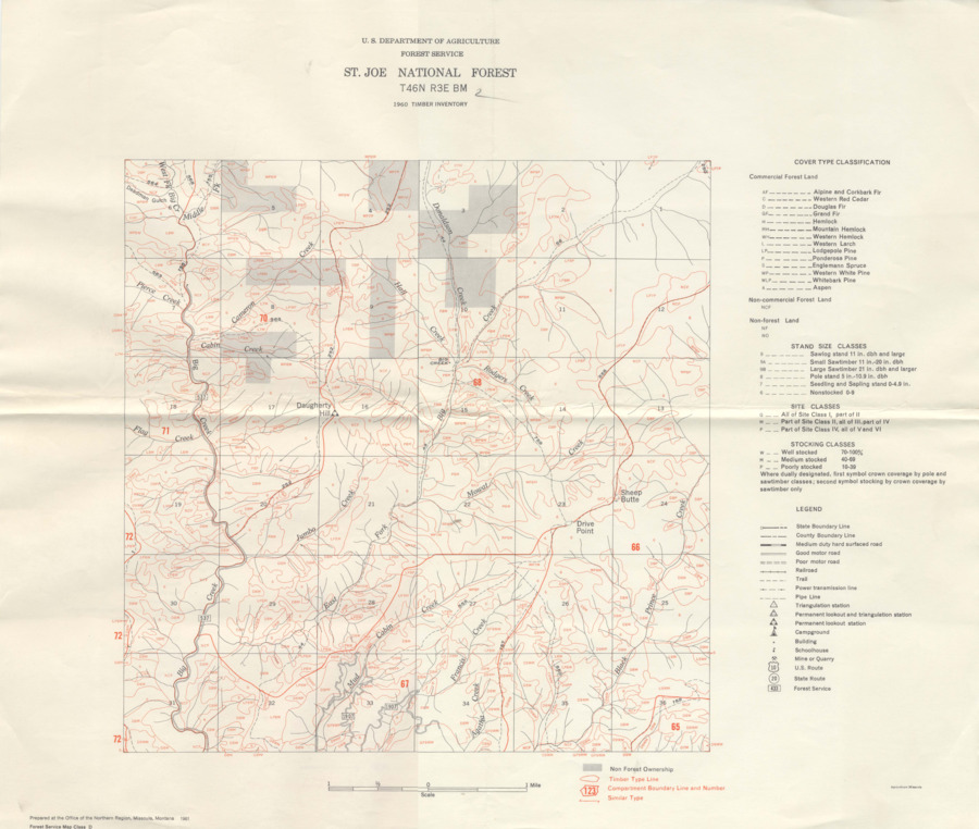 A timber inventory map of the St. Joe National Forest.  Map number T46N R3E BM.