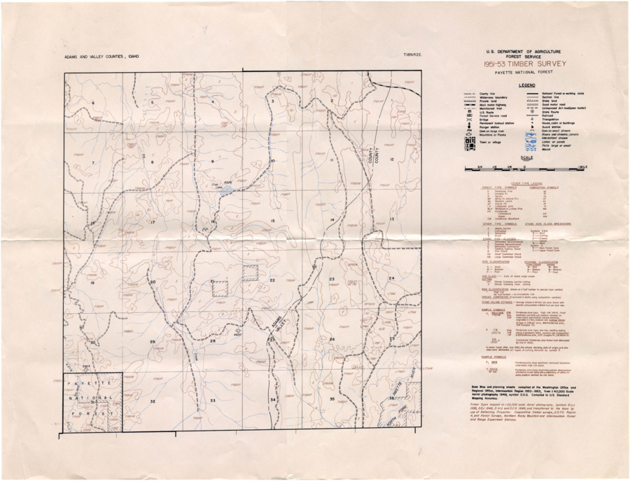 A timber survey map of Payette National Forest.  Map number T.18N.R2E.