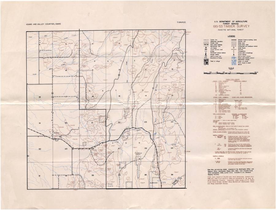 A timber survey map of Payette National Forest.  Map number T.19N.R2E.