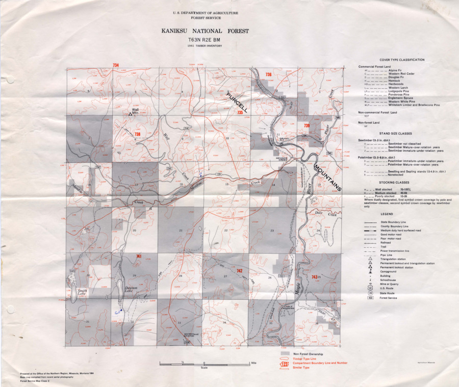 A timber inventory map of Kaniksu National Forest.  Map number T63N R2E BM.