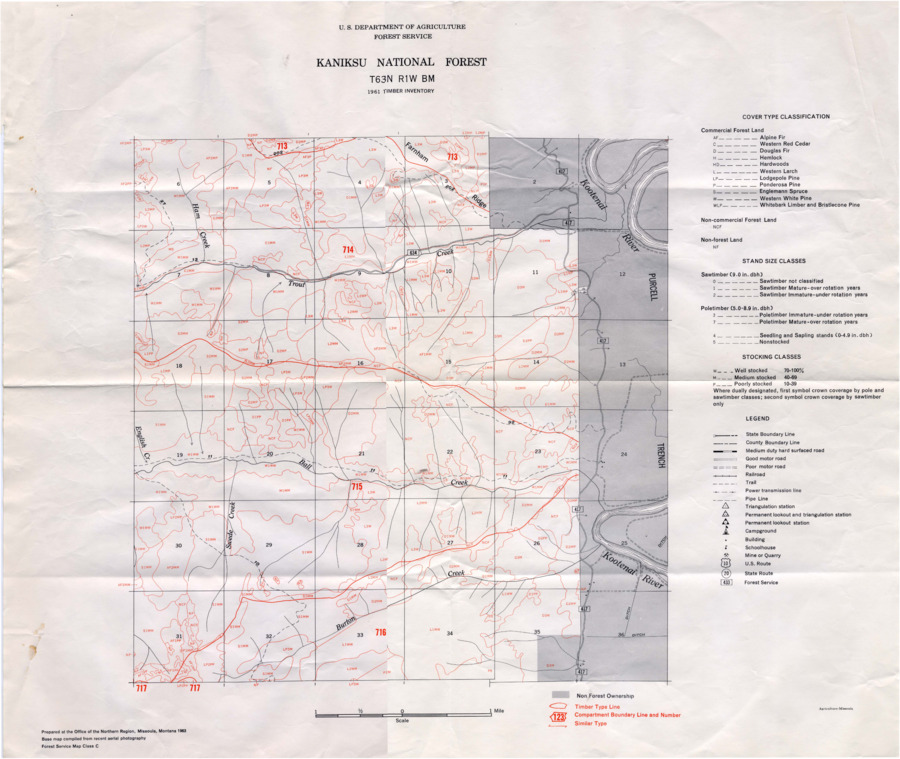 A timber inventory map of Kaniksu National Forest.  Map number T63N R1W BM.