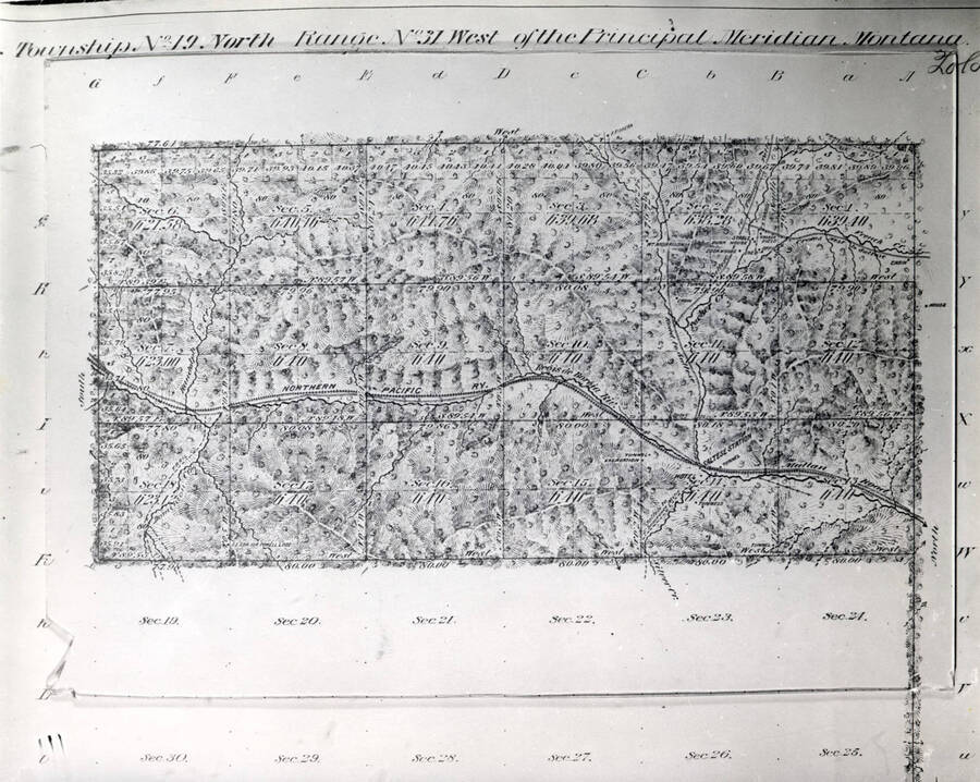 A hand drawn map of the Northern Pacific Railroad.
