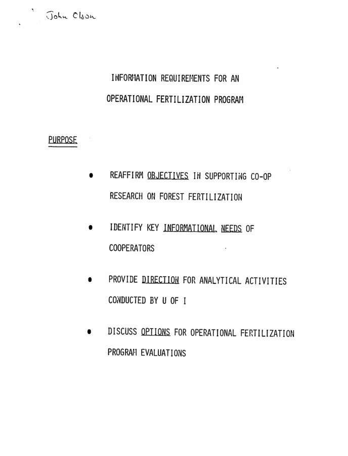 A document detailing information about operational fertilization programs in simple bullet points. Some bullet points a blank indicating the document could be an outline or notes for a class or lecture.