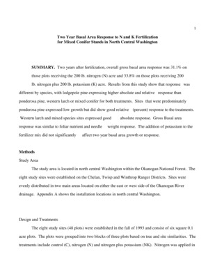 Two years after fertilization, overall gross basal area response was 31.1% on those plots receiving the 200 lb. nitrogen (N) acre and 33.8% on those plots receiving 200 lb. nitrogen plus 200 lb. potassium (K) acre. Results from this study show that response was different by species, with lodgepole pine expressing higher absolute and relative response than ponderosa pine, western larch or mixed conifer for both treatments. Sites that were predominately ponderosa pine expressed low growth but did show good relative (percent) response to the treatments. Western larch and mixed species sites expressed good absolute response. Gross Basal area response was similar to foliar nutrient and needle weight response. The addition of potassium to the fertilizer mix did not significantly affect two year basal area growth or response.