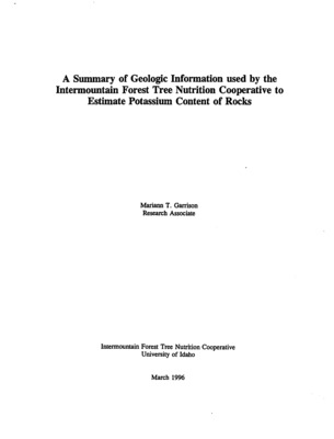 The IFTNC currently classifies parent materials based on four rock types: Basic-Igneous (Basaltic), Acid- Igneous (Granitic), Metasedimentary, and Mixed (glacial till). In order to further clarify health-related issues and their potential association with parent materials, a more specific classification of parent materials according to content of certain critical elements, especially potassium (K) would be helpful. Such a classification system should allow us to categorize the rock types found on geologic maps and publications according to element content and contribution to soil-available nutrient supply. The purpose of this paper is to present a classification of rock types based on K content; the discussion of rock contribution to soil-available K supply will be discussed separately. The following classification system was developed based on a literature review of basic mineralogical, petrographical, geochemical and geological information.
