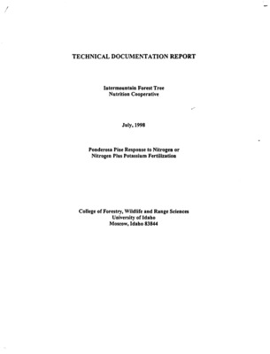 In 1985, the Intermountain Forest Tree Nutrition Cooperative (IFTNC) established 10 nitrogen (N) fertilization trials in stands dominate by Ponderosa pine. The ponderosa pine trials were located throughout northeastern Oregon and central Washington and were an expansion of IFTNC Douglas-fir N fertilization trials established in the early 1980's. The focus of these fertilization trials was to study nutrition of commercial forests in the Intermountain Northwest, with the majority of the effort on studying the effect of N fertilization on growth and survival. In addition, evidence from IFTNC Douglas-fir trials (Mika and Moore 1990) and other research from the Inland Northwest suggested that elements other than N, particularly potassium (K), may also be limiting. In 1987, IFTNC members established 6 additional ponderosa pine trials in Montana to study the effects of N and K fertilization on tree growth and survival. This report provides 12 year (1985 sites) and 10 year (1987 sites) final response results for the ponderosa pine fertilization sites.