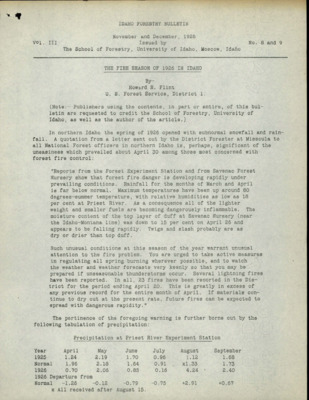 An account of the 1926 fire season in Idaho, a particularly extreme season, with precipitation data as well as information on acreage burned on national forests and other lands including their respective costs.