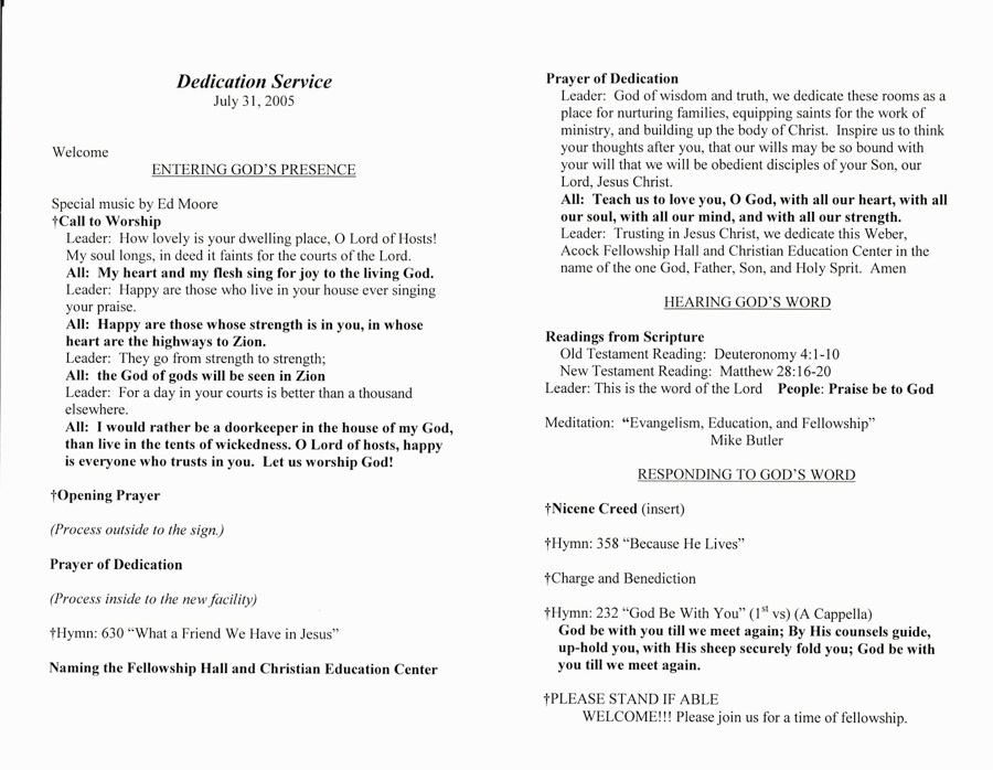 Dedication program for addition and new sign for Presbyterian Church, July 31, 2005