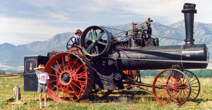 Old timers tell about the threshers coming to harvest their grain.  The threshers used a threshing machine and water tank and a long belt to power the thresher.  The grain was bound by a grain binder thenhauled by wagon from the field and pitched into the thresher.  All of this would require a crew of men and the housewives would  cook for the threshers.