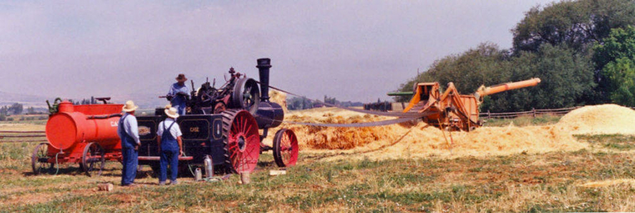 Re-enactors at the Jensen Historical Farm in Logan, Utah--threshing grain
