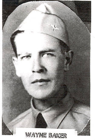 A person wearing a military uniform and cap is facing forward. Below the image, there is text that reads "WAYNE BAKER."