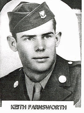 A man in a military uniform with a tie and jacket, wearing a cap. The uniform has visible buttons and an emblem on the cap. Below the image, the text reads "KEITH FARNSWORTH."