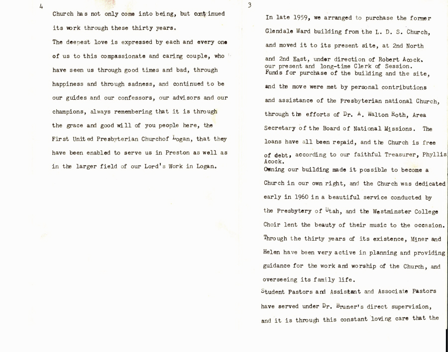 Short history of the Preston Presbyterian Community Church, written by Bill Weber