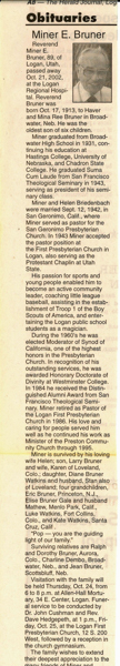 Obituary for Miner E. Bruner; Herald Journal, A8. October, 2002