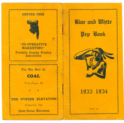 "This little booklet is printed with the idea that a copy of school songs, yells, etc. is needed for better school spirit."  Editor:  Don McClellan; Business Manager:  Robert Bullock.