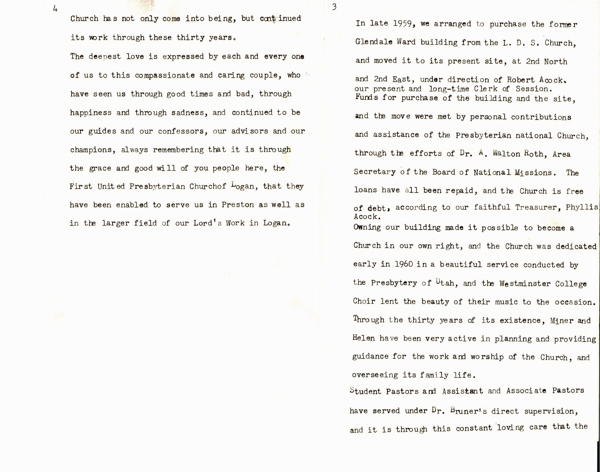 Short history of the Preston Presbyterian Community Church, written by Bill Weber