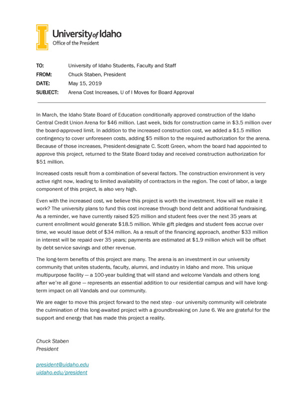 Arena Cost Increases, U of I Moves for Board Approval