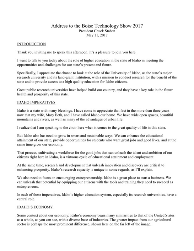 Address to the Boise Technology Show