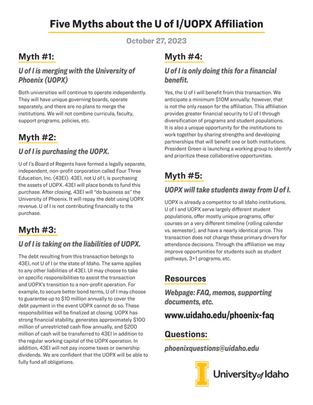 Five Myths about the U of I/UOPX Affiliation