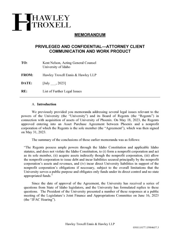 July Memo, Response to JFAC