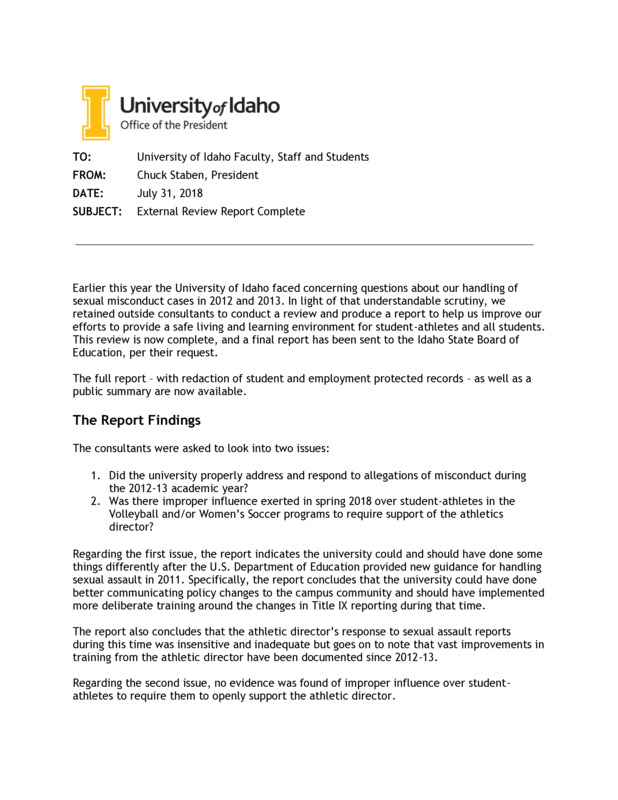 External Review Report Complete