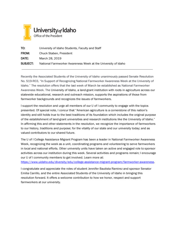 National Farmworker Awareness Week at the University of Idaho
