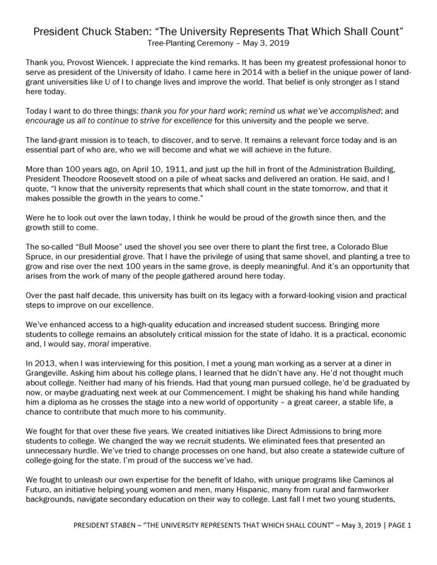 Address to the U of I Community at Tree-planting Ceremony