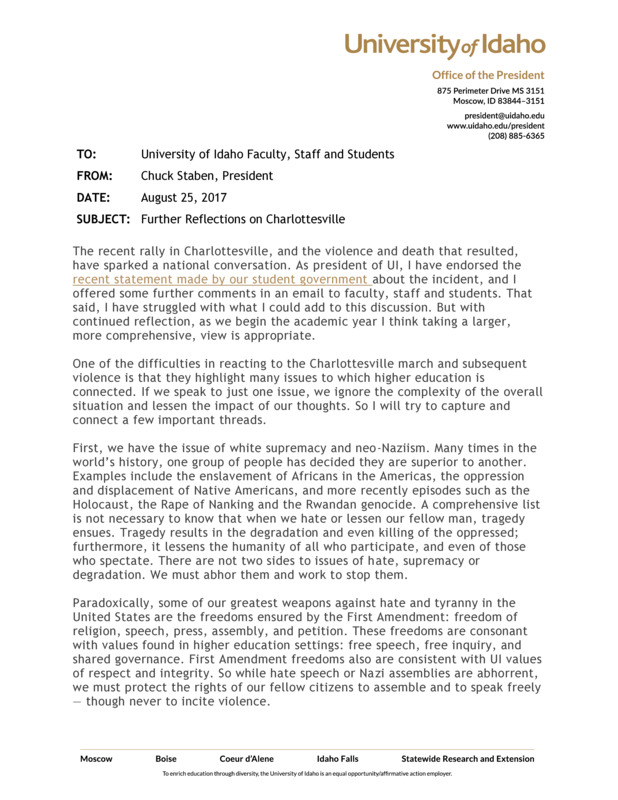 Further Reflections on Charlottesville