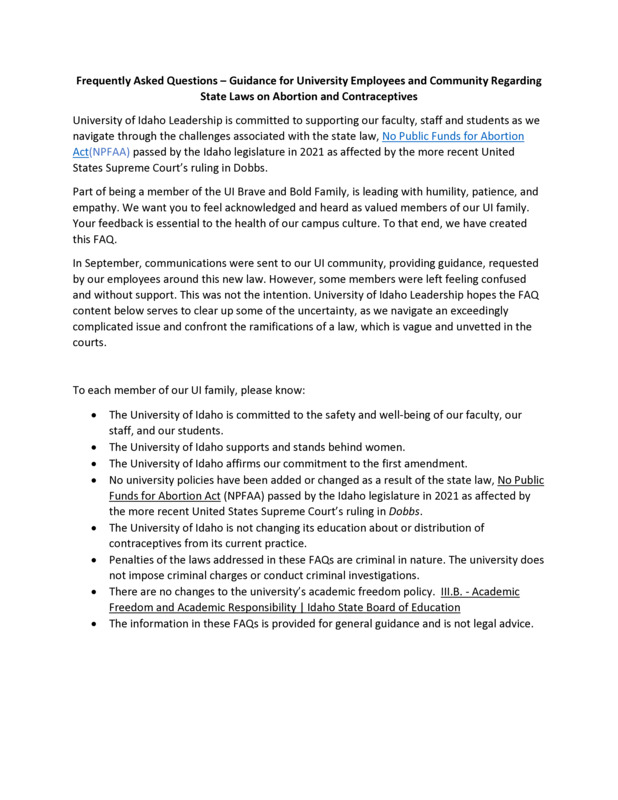 FAQ – Guidance for U of I Employees Regarding State Laws on Abortion and Contraceptives