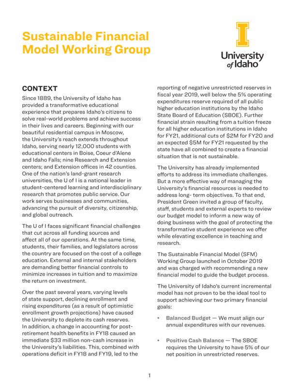 Sustainable Financial Model Working Group