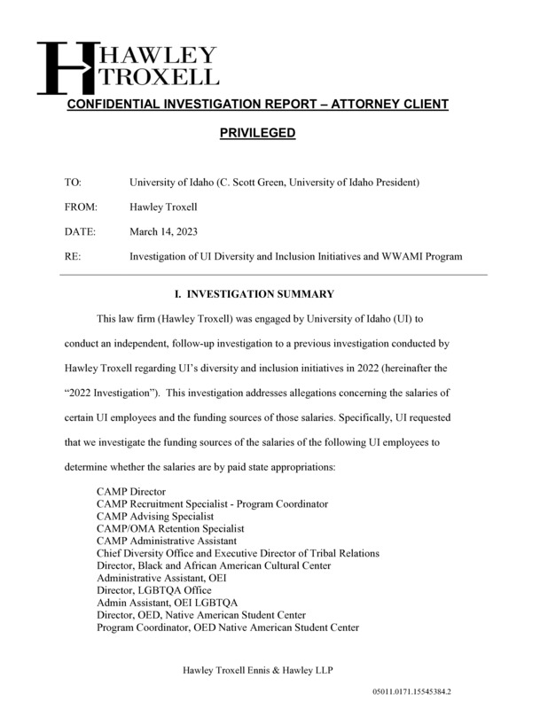 Investigation of UI Diversity and Inclusion Initiatives: Hawley Troxell 2023 Addendum to 2022 Report