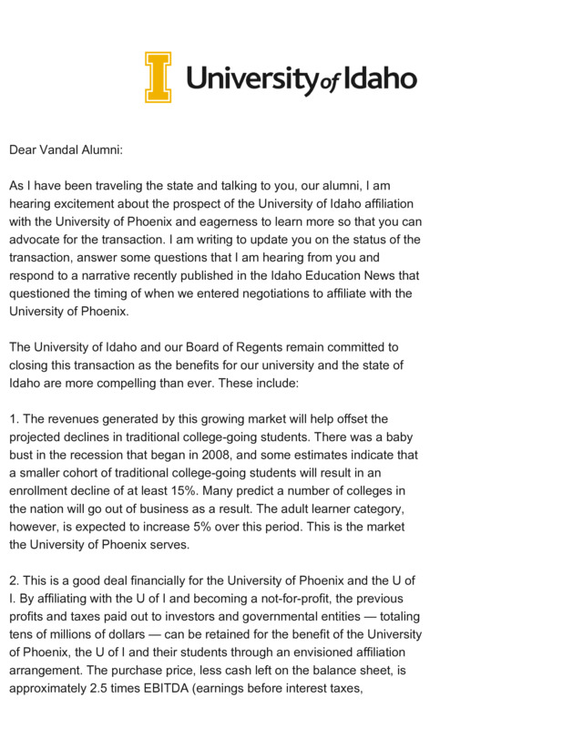 Aug. 1, U of I Committed to Future with University of Phoenix