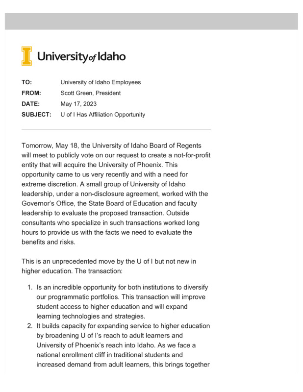 May 17, U of I Has Affiliation Opportunity