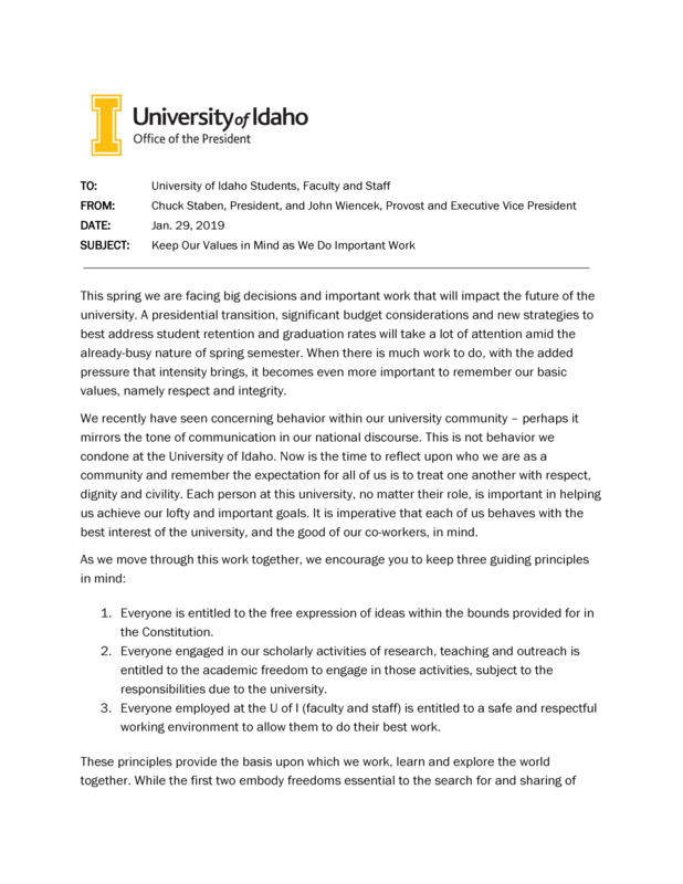 Keep Our Values in Mind as We Do Important Work