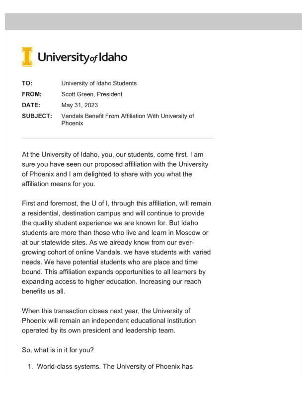 May 31, Vandals Benefit From Affiliation With University of Phoenix