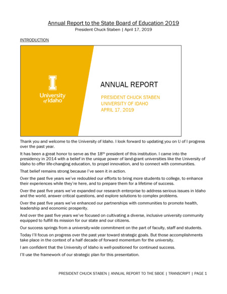 Annual Report to the SBOE (transcript)