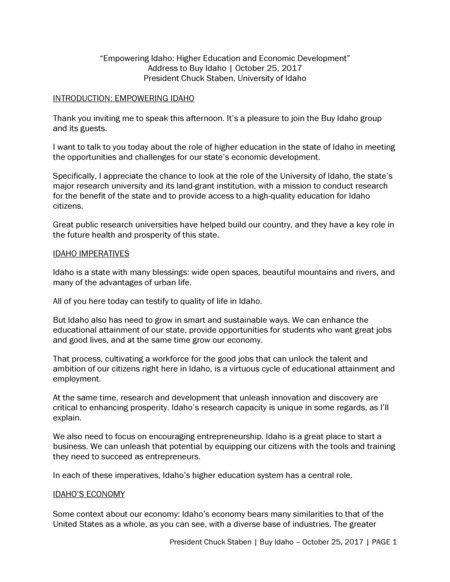 Address to Buy Idaho (transcript)