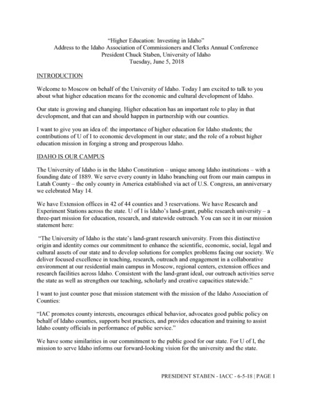 Presentation to Idaho Association of Commissioners and Clerks (transcript)