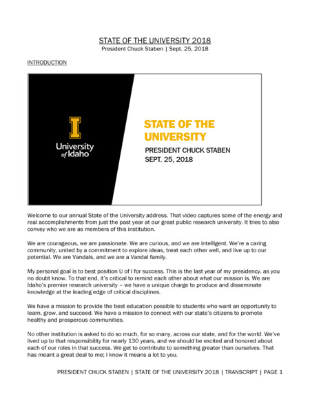 State of the University Address (transcript)