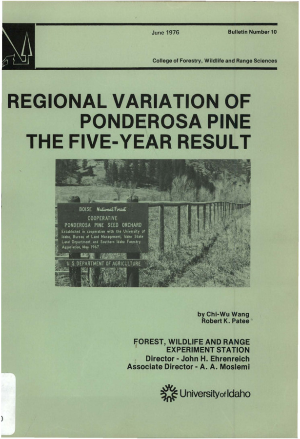The bulletin contains the results of an experiment to obtain basic information on regional variation in the natural population of ponderosa pine as a basis of selection for genetic improvement.