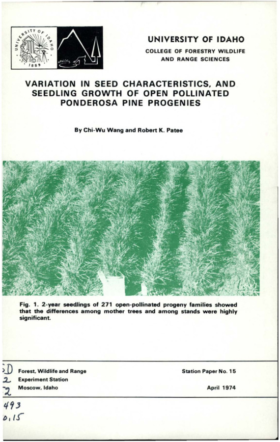This paper reports a study analyzing seed and seedling characteristics of open-pollinated ponderosa pine progeny families and their interrelationship.