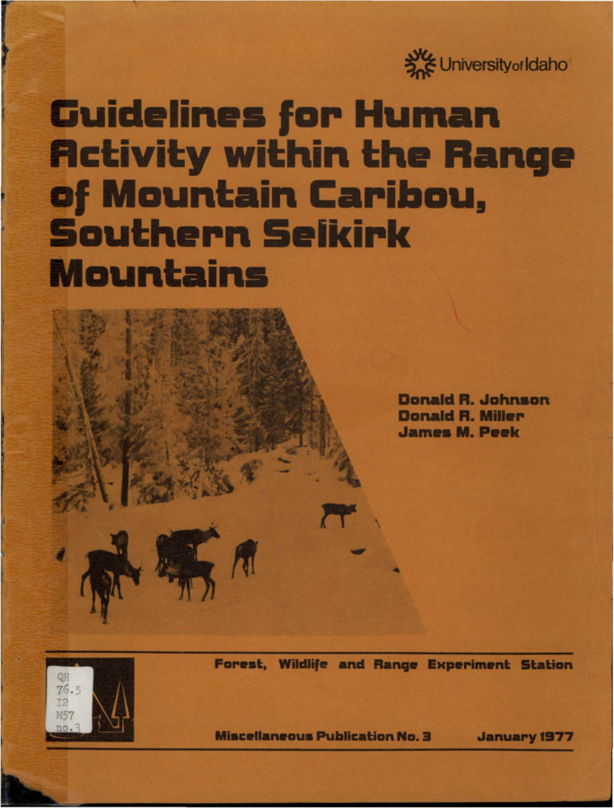 The publication seeks to identify existing and potential conflicts between the range of mountain caribou in the Selkirk Range and human activities such as timber harvest, construction, and road, pipeline, and power line access.