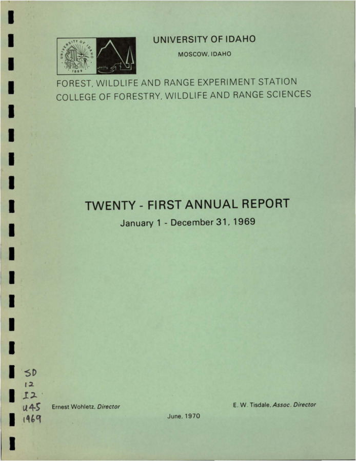 The report gives a summary of the college's activity during the year including staff activity and projects conducted by forest management, range management, and wildlife and fisheries management.  It also contains an appendix listing Forest, Wildlife and Range Experiment Station Staff and sources of research funds and other support.  The cover of this report has a different font from previous issues.