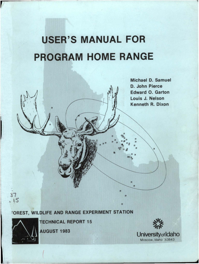 The manual outlines the HOME RANGE program used to calculate the area of an individual animal's normal activities.